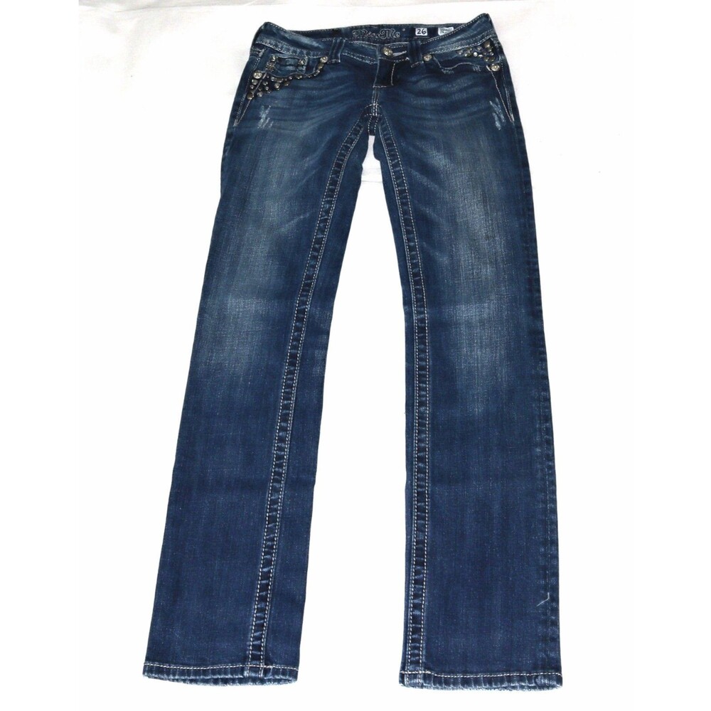 Miss Me STRAIGHT JD5141ST Women's 26 Low Rise STUDDED W/RHINESTONES WHISKERING